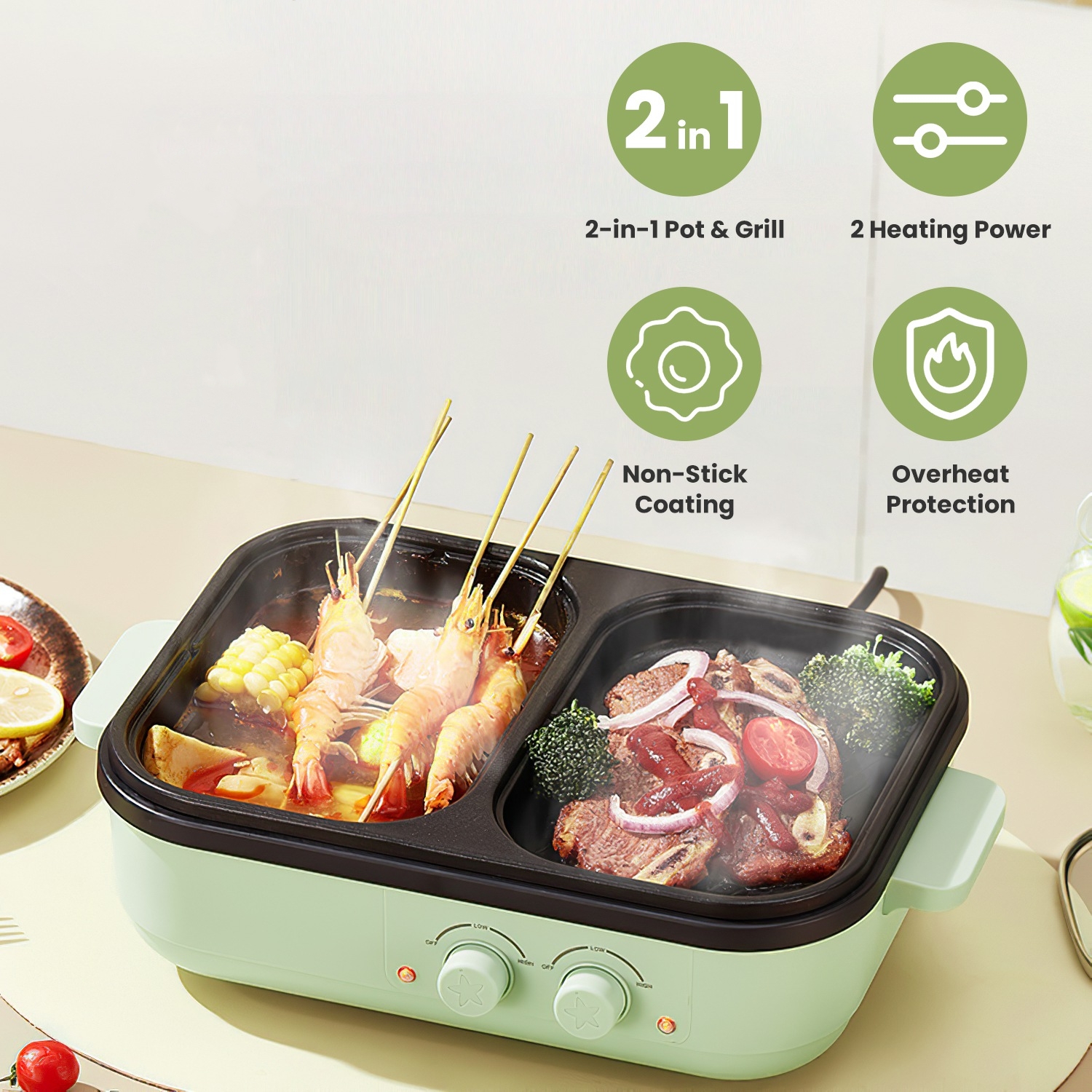 Hot Pot Portable Dual - 2-in-1 Hot Pot and Grill Combo,