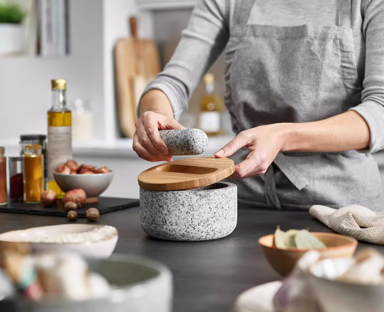 Bamboo cover granite pestle, s - Mortar Pestle Granite recensione e prezzo
