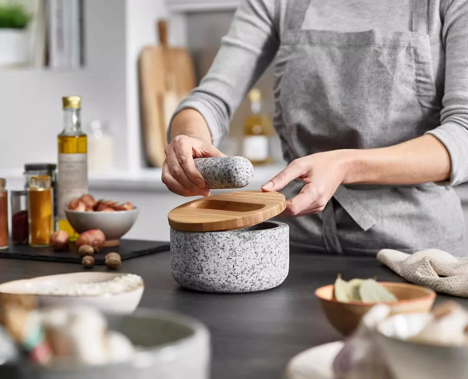 Bamboo cover granite pestle, s - Mortar Pestle Granite recensione e prezzo